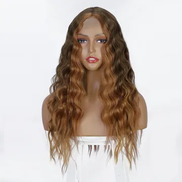 Vigorous Long Body Wave Futura Color Brown Wig Blonde Highlight Synthetic Lace Wig Heat Resistant Futura Wig for Black Wome
