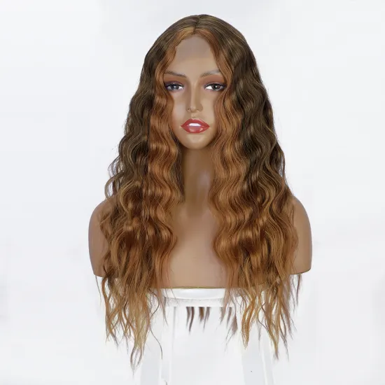 Vigorous Long Body Wave Futura Color Brown Wig Blonde Highlight Synthetic Lace Wig Heat Resistant Futura Wig for Black Wome