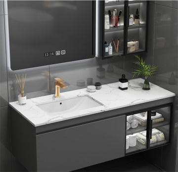 Modern Waterproof Aluminum Floating Storage Cabinet with Mirror for Bathroom
