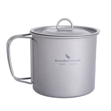 Boundless Voyage 600ML Foldable Titanium Cup with Lid for Outdoor Camping