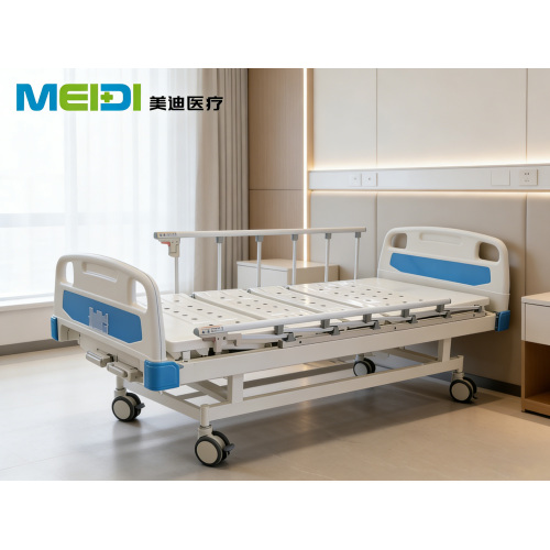 Medical Punching Double Crank Hospital Bed, 6-gear Safety Guardrail, Double-sided 4-corner Brakes, Injection Molded Headboard