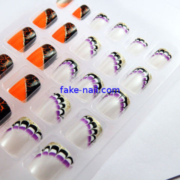 Full Cover Feather Toe False Nail With Gold Glitter Tops