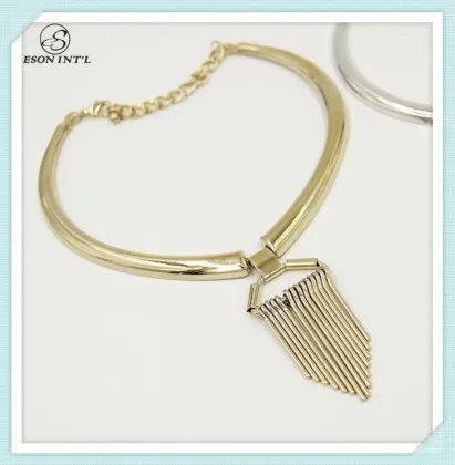 2015 New Arrival Gold and Silver Flat Shine Short Tassel Collar Necklace for Women
