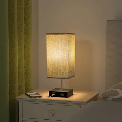 Modern Nordic Simple Fabric Table Lamp with USB Interface