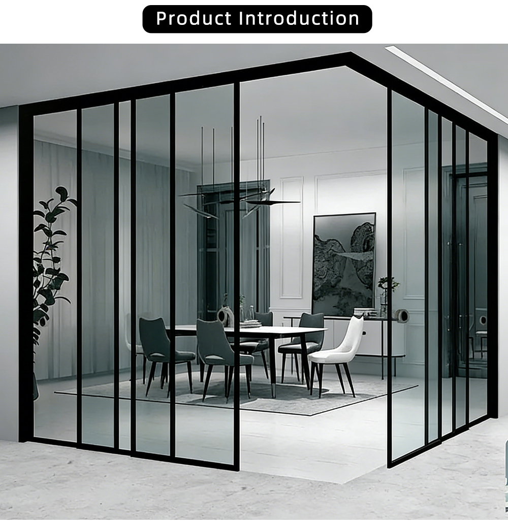 Sleek Black Frame Grey Glass Sliding Door YJ-P031 X