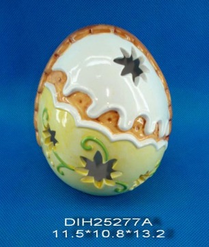 Hand-Painted Egg-Shaped Ceramic Tealight Candle Holder