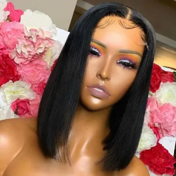 Brazilian Human Hair Wigs Transparent Lace 5X5 Short Bob Lace Closure Wigs