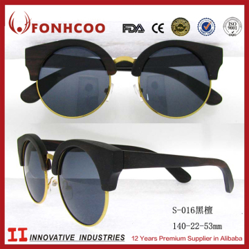 FONHCOO Fashion Highest Quality Handmade Round Black Sandalwood Wood Sunglasses