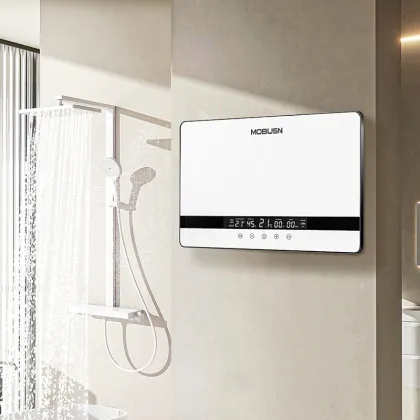 White and Black Wall-Mounted Water Heater with Big Display for Constant Temperature Hot Water