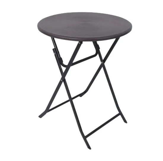 60cm Outdoor Wood-Grain Finish Plastic Folding Round Bar Table and Coffee Table for Garden, Balcony, or Picnics - Easy to Carry