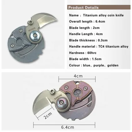 EDC TC4 titanium handle coin anodizing folding knife