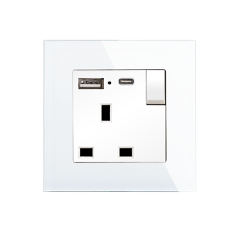 Bingoelec UK 13A Z-Wave Socket مع لوحة بلاستيكية USB A+C ، 220V ، 86 × 86 مم