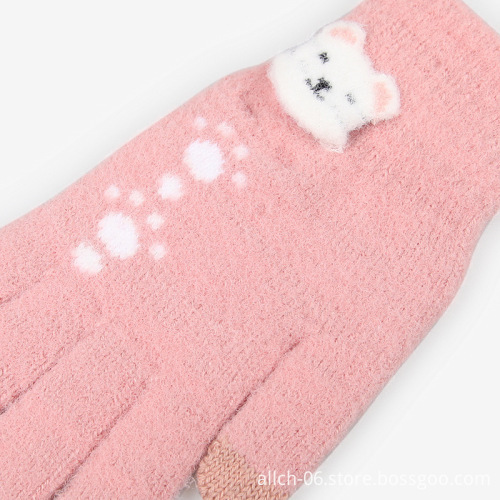 Winter Ladies' Full Finger Touch Screen Gloves: Panda Design, Velvet Thickening, and Sticky Flowers
