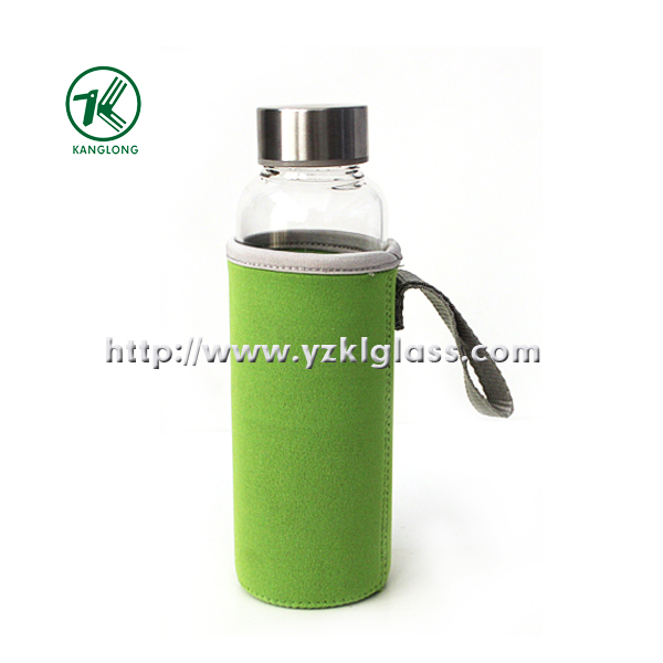 Glass Bottle with Neoprene Fabrication Oversleeve Stainless Steel Lid