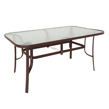 Rectangular Outdoor Metal and Glass Patio Dining Table with Umbrella Hole
