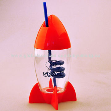 Eco-friendly Kids' Water Bottle with Rocket Shaped, PP Top and Bottom