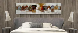Houses Wall Art Water Reflection Riverside Houses Oil Painting