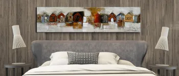 Houses Wall Art Water Reflection Riverside Houses Oil Painting