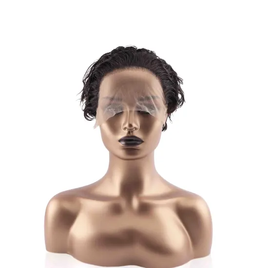 RTS Wholesaler Curly 100% Natural Short Pixie Cut Lace Frontal T Part for Black Women Lace Front Human Hair Wigs
