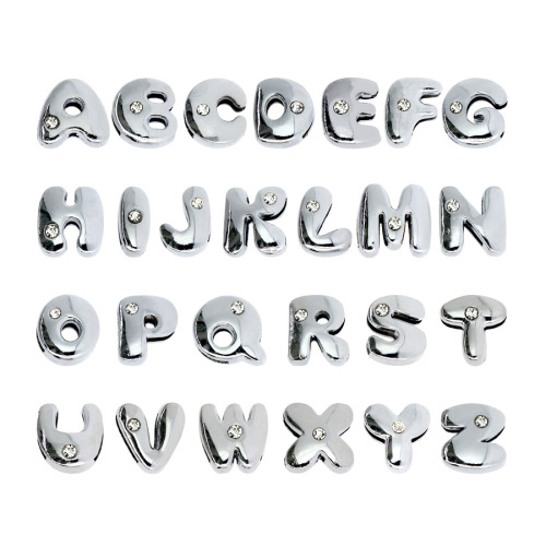 Heiße beliebte Silber Strass Slide Buchstaben A bis Z Strass Slider Alphabet Perlen Bling Initials Letter Statement Charms