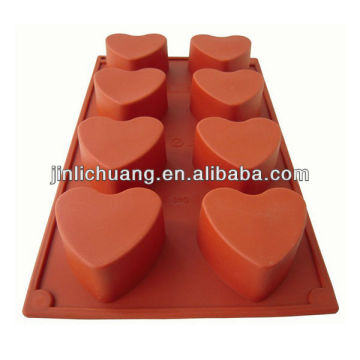hot selling food safe silicone heart mould with 8 pcs