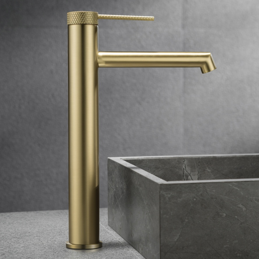 OEM Tall Brass Basin Mixer Tap Long Badrumskranar Borstat guld