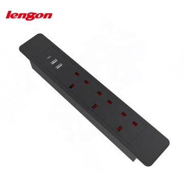 USB -C Rectangular UK/US Outlet Socket - Aksesori Elektrik Desktop dengan Wabut Kuasa dan Outlet Data