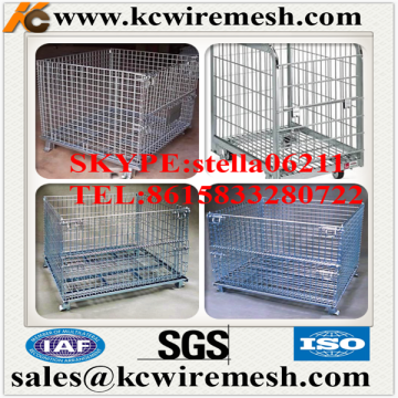 Factory!!!! Cheap!!!! KangChen stackable wire mesh container/ Folding metal turnover box with wheels(manufacturer)