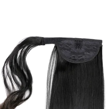 Hot selling straight long wrap around brazilian black clip in pony tail
