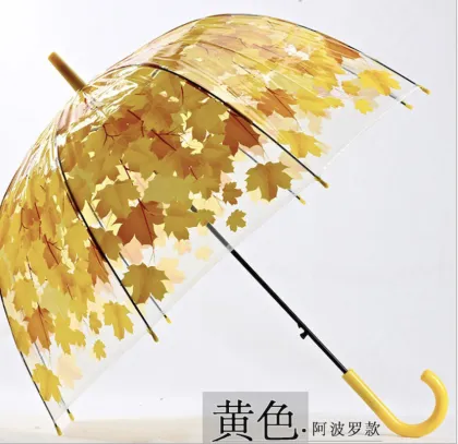 Thickening POE Transparent Umbrellas Maple Leaf Umbrellas