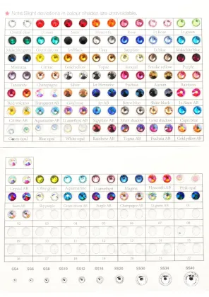 QIAO Crystal Rhinestone Color Chart: 63 Colors Comparison Guide