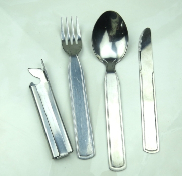 knife, spoon , fork , bottle opener , 4pcs stainless steel picnic tableware set