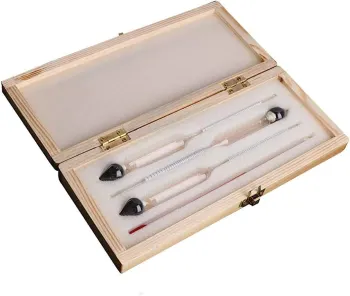 Alcohol Concentration Meter and Thermometer Testing Set for Wine, Vodka, Whiskey - 4 Piece Bar Tool Kit