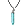 Turquoise Hexagonal Prism GunBlack Wizard Cap Pendant Necklace 45cm Black Cord