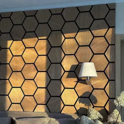 Hexagon Wooden Wall Panels Walnut Veneer Acoustic Panels