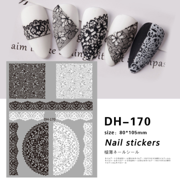 Vintage Black and White Lace Nail Stickers for Manicure Decoration
