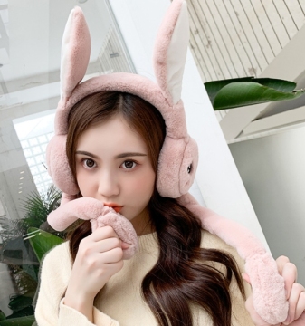 Internet Celebrity Cartoon Earmuffs: Cute Rabbit Design with Moving Ears, Thick Fleece for Student Warmth