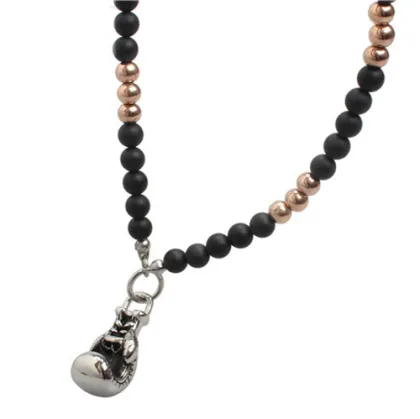 Stainless Steel Fitness Gold Black Pendant Necklace