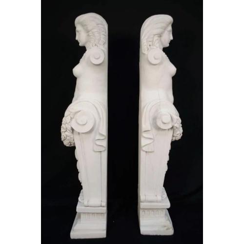 Classic Marble Statues Featuring Female Figures and Flowers