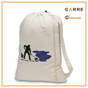 heavy duty drawstring Natural cotton canvas travel dirty laundry bag lundry bag