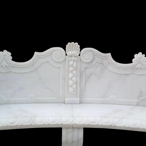 Elegant Carved Marble Garden Bench with Victorian Design