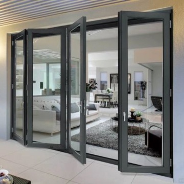 Aluminum Black Frame Folding Glass Door Interior Partition