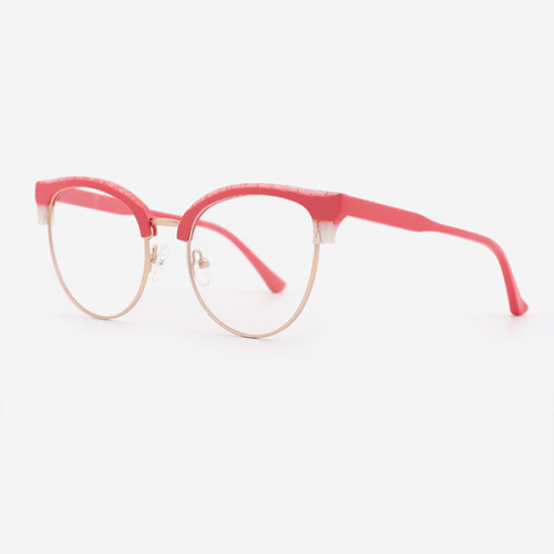 Classical Round Acetate And Metal Combined Women`s Optical Frames 23A3076