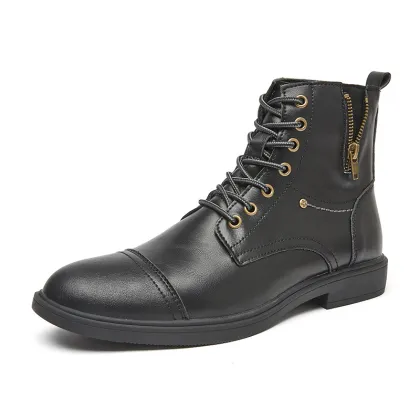 Custom LOGO High Top Martin Boots for Men - Genuine Leather Lace Up Zipper Martin Boots