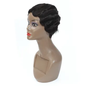 Wholesale Short Pixie Cut Wig Brazilian Remy Full Machine Made Short Human Hair Wigs for Woman Short Finger Wave Wigs