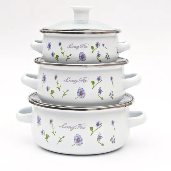 3PCS Set Decal High Quality Design Enamel Casserole for Cooking Hot Pot