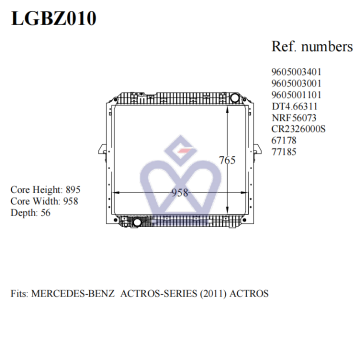 MERCEDES BENZ ACTROS TRUCK RADIATOR, 9605003401, 9605003001, LGBZ010