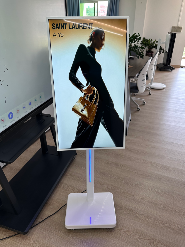 Dikey ve yatay reklamlar için döner ekran işlevli ince mobil taban