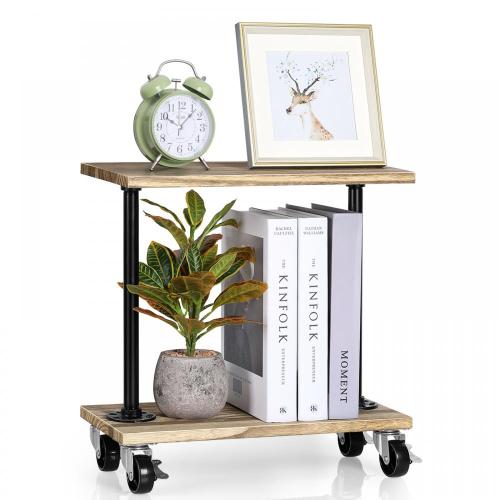 2-Tier Wood Sofa Side Table with Storage Shelf