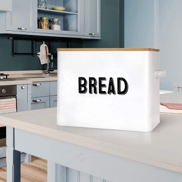 Metal Bread Container with Bamboo Lid: Perfect Storage Solution for Family Farmhouse Kitchen Countertop